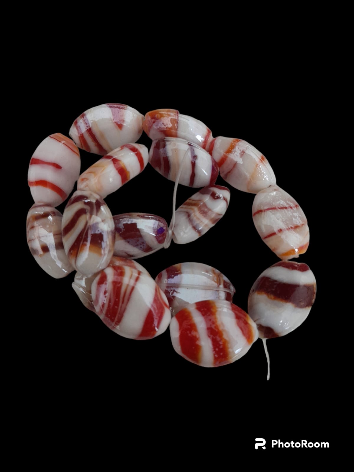 Flat Oval Marble Glass Beads