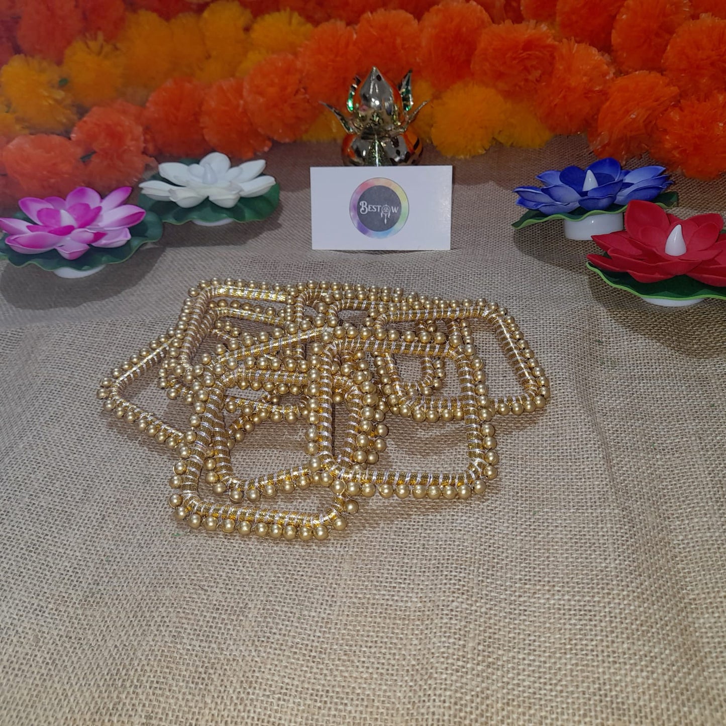 Golden beads bangle - 3"