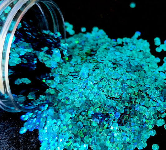 Holo Sky blue Hexagon Chunks Glitters - 20gms Bestow Charms